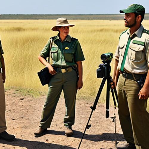 **

A wildlife ranger in a modest khaki uniform, giving a safety briefing to a group of diverse tourists in a sunny, open savanna landscape, fully clothed, appropriate content, safe for work, professional, perfect anatomy, correct proportions, natural pose, high quality.

**