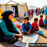 재난 발생 후 생활 재건하기 - **Prompt 1: A vibrant scene of community solidarity and hope in a temporary relief camp after a natu...