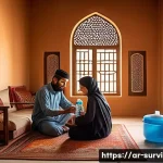 Home 21 재난 대비 시민 교육 - A detailed scene of an Arabic family preparing an emergency kit in a traditional Middle Eastern livi...