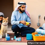 Home 20 동물 재난 대비 - A detailed and culturally sensitive scene showing a Middle Eastern family preparing an emergency kit...