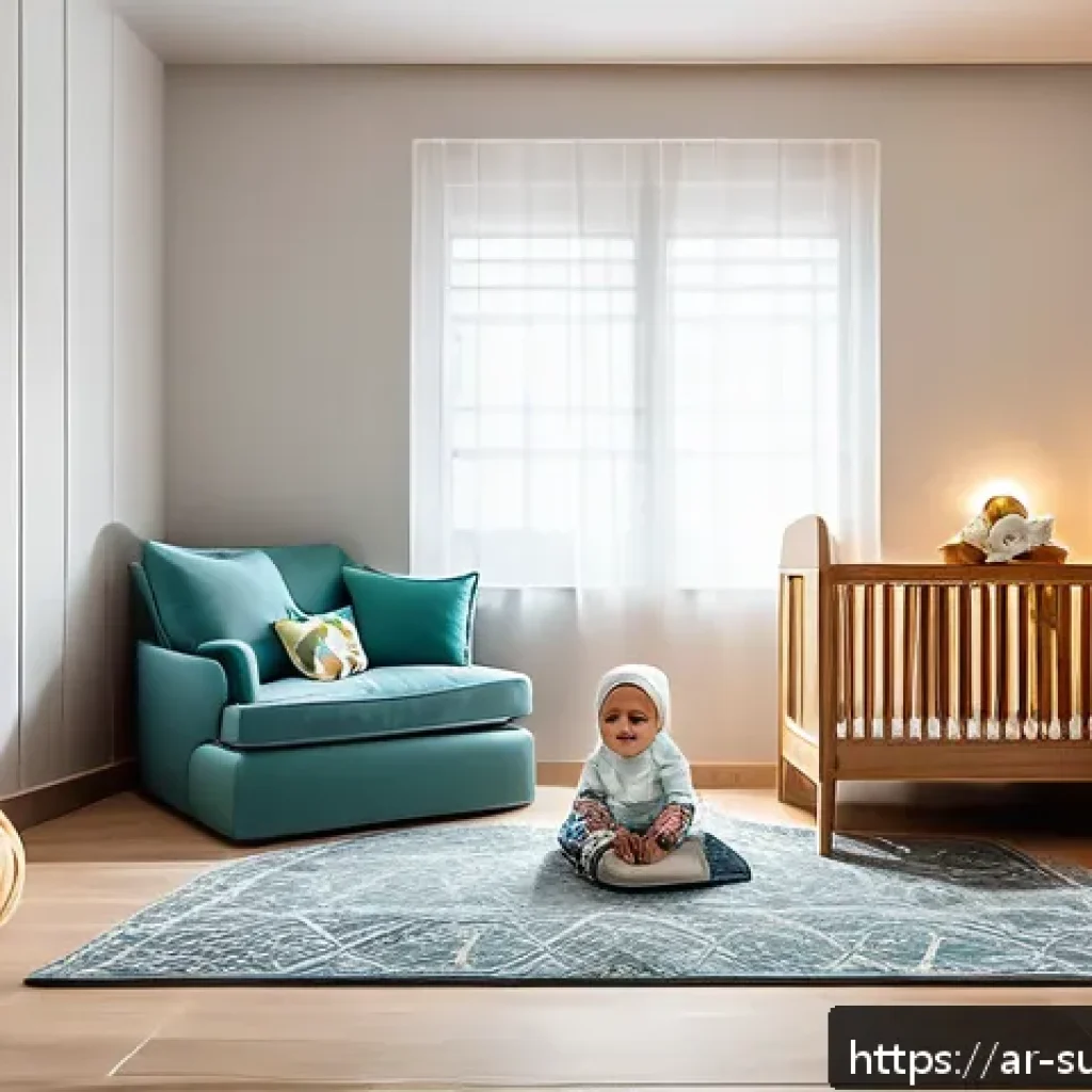 재난 발생 시 아기 돌보는 법 - A cozy and safe corner inside a modern Middle Eastern living room designed for a baby during natural...